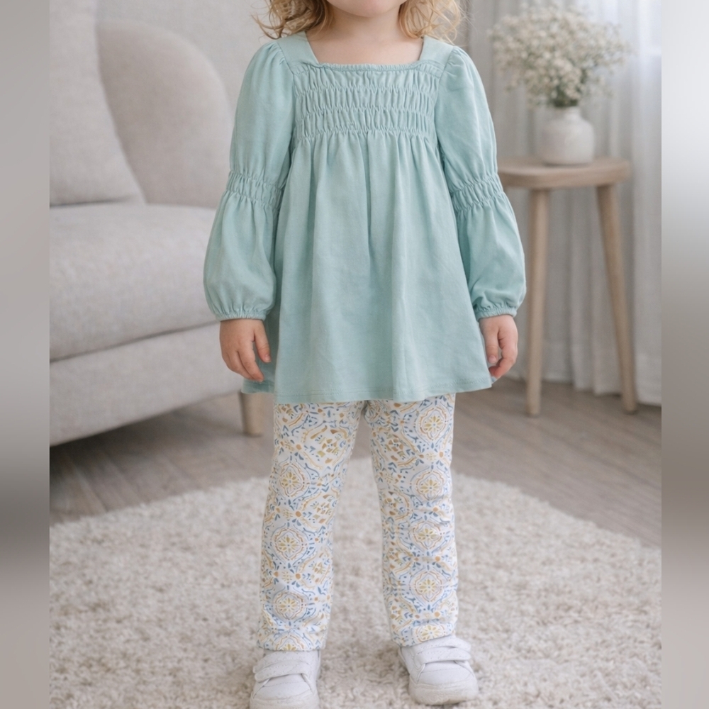 NWT Burt's Bees Girls Light Aqua Organic Cotton Long Sleeve Legging Set. Size 2